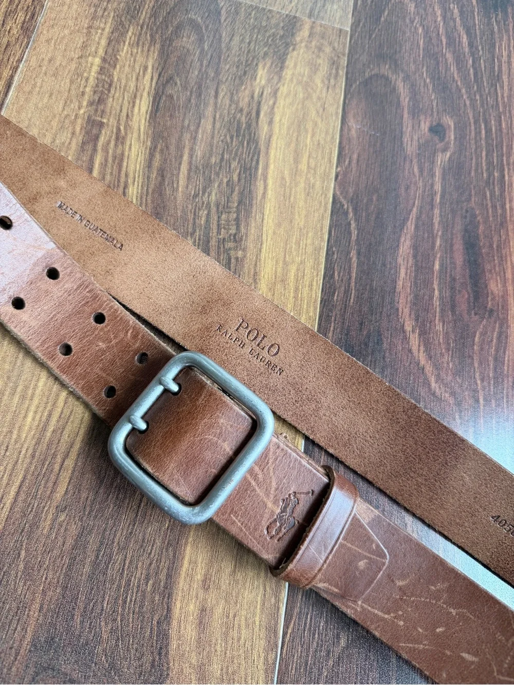 Polo Ralph Lauren Leather Double Prong Silver Buckle Belt Cognac Size 33